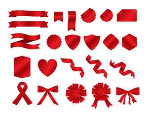 Red Web Ribbons Banner Set, Vector Illustration Elements