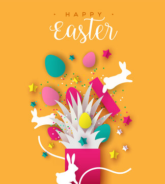 Happy Easter paper cut rabbit gift spring card