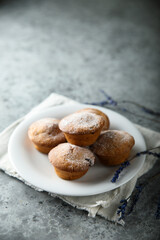 Homemade lavender muffins with icing sugar