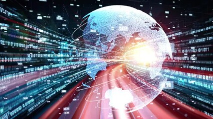 Futuristic global network and tacit digital data transfer 3D graphic . Concept of smart digital transformation and technology disruption that changes global trends in new information era . - Powered by Adobe