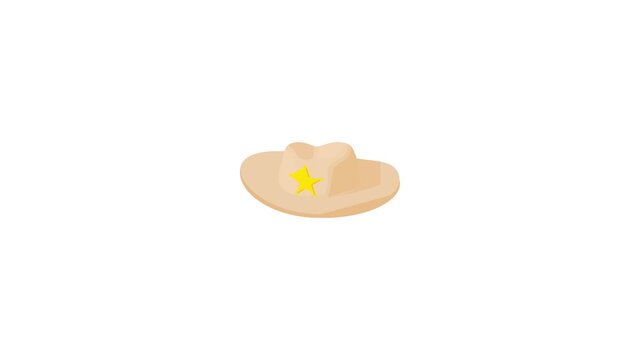 Cowboy hat with star icon animation best cartoon object on white background