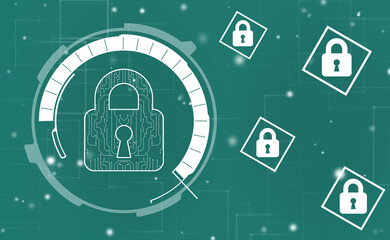 2d illustration Safety concept: Closed Padlock on digital background
