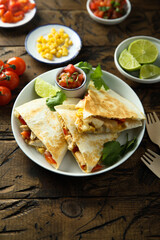 Homemade quesadilla with chicken and tomatoes
