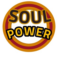 Soul power round logo with retro style lettering,and warm colours