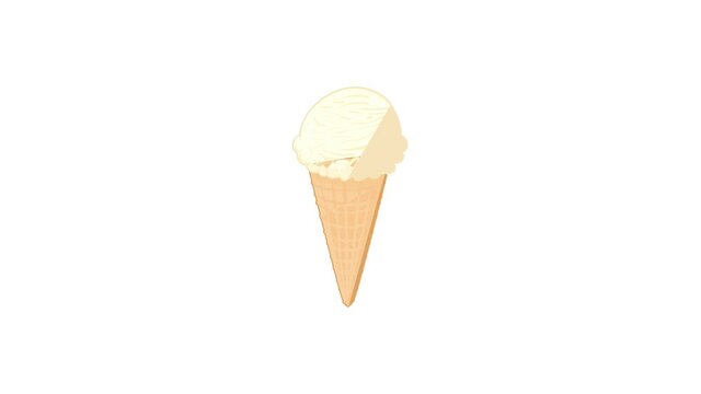 Vanilla ice cream in a waffle cone icon animation best cartoon object on white background