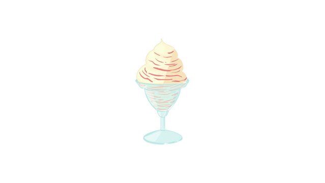 White ice cream with sauce in a bowl icon animation best cartoon object on white background