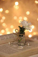 bouquet of flowers on the book