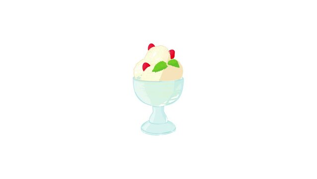 Vanilla ice cream with sauce in a bowl icon animation best cartoon object on white background