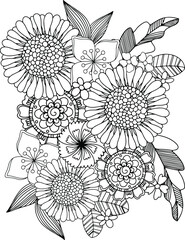 Abstract vector flowers coloring page
