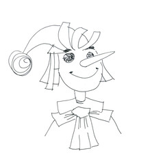 Wooden doll.Boy character.Ink drawing.