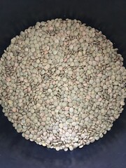 Raw grains green of lentils. Lentils texture