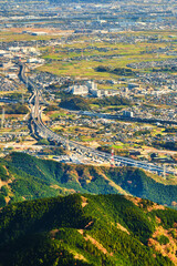 A view of the countryside and the highway from the observatory