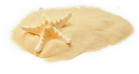 Fototapeta na wymiar isolated sand with a starfish on a white background