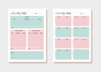 Monthly and weekly budget financial planner. Vector illustration.