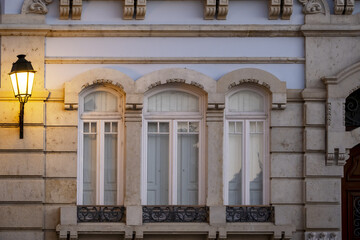 Obraz premium Famous historic Belmarco palace at night in Faro downtown, Algarve, south Portugal