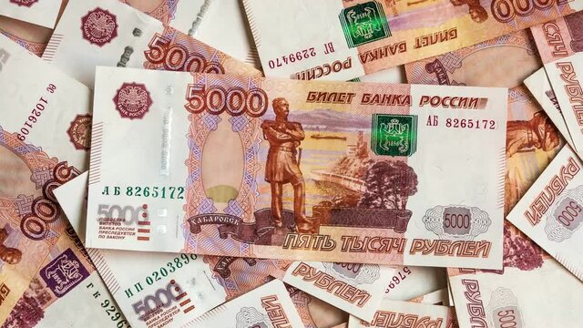 Russian five thousand money background, russian currency banknotes