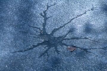 cracks on the surface of ice covered water