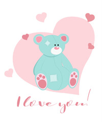 Valentine card with teddy bear and heart
