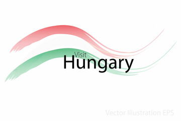 Fototapeta na wymiar the slogan visit Hungary with curved waves in watercolor style which are in the colors of the national flag. Vector Illustration