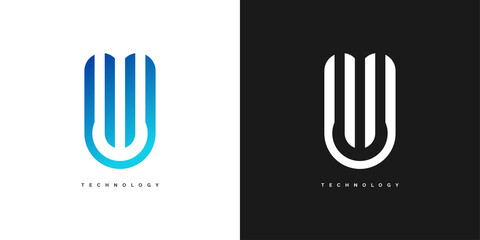 Modern and Abstract Letter U Logo Design in Blue Gradient and Futuristic Concept. U Logo Design Template for Business Identity