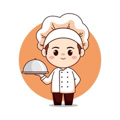 Cute and kawaii male chef or baker cartoon manga chibi vector character 
