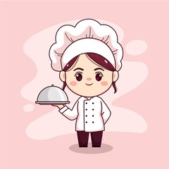 Cute and kawaii female chef cartoon manga chibi vector character