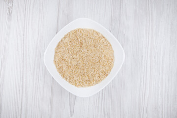 rice in a white plate on the table