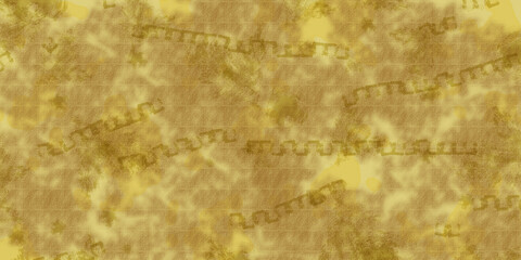 Textured gold background with slightly visible parallel lines and meanders. Abstract background. Illustration.