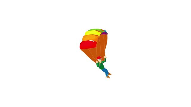 Skydiver with parachute open icon animation best cartoon object on white background