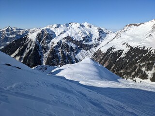 Ski tour on the Sonnenhorn above Weissenberge elm. Mountaineering in beautiful Glarnerland. Fantastic view. Skimo