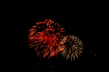 Fireworks in the night sky in honor of Victory Day.