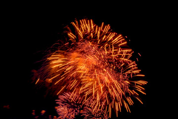 Fireworks in the night sky in honor of Victory Day.