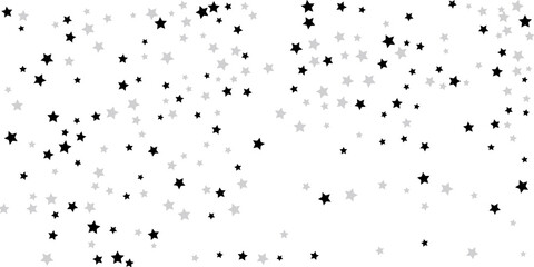 Silver star confetti. Falling stars on a white background. Illustration of flying shining stars. Decorative element. Suitable for your design, postcards, invitations, gift, vip.
