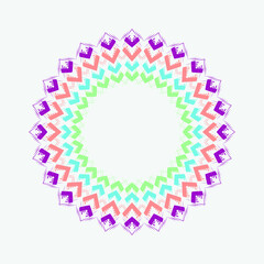 Round gradient mandala on white isolated background. Vector boho mandala in green and pink colors. Mandala with floral patterns. Yoga template
