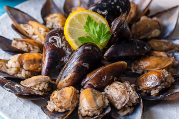 Turkish Street Food Stuffed Mussels with Lemon - Midye Dolma