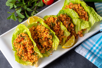 Traditional delicious Turkish foods: bulgur salad (kisir)