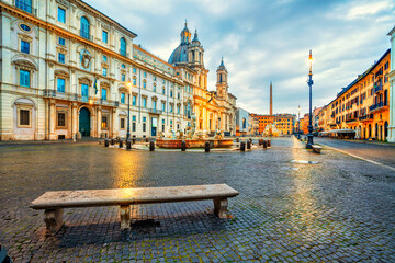 Piazza Navona square in Rome, Italy. Built on the site of the Stadium of Domitian in Rome. Rome architecture and landmark.
