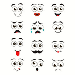 Cartoon faces expressions vector set