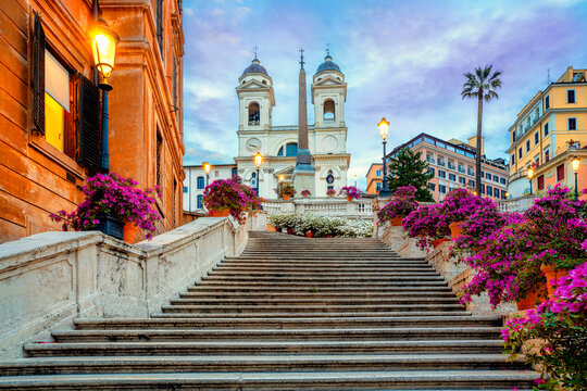 Piazza de Spagna in Rome, italy. Spanish steps in the morning. Rome architecture and landmark.