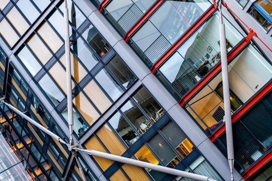 Close Up Modern Glass And Steel Luxury High Rise Residential Buillding Southbank London