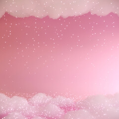3d render of pink background with clouds and stars.