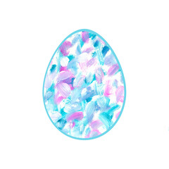 Easter egg painted with turquoise abstract brush strokes, isolated on white background. Watercolor hand drawn illustration. Icon. Holiday symbol. For the design of postcards, labels, packaging.