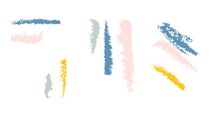 Collection of modern simple minimalistic abstractions with colored strokes (chalk) on a white background