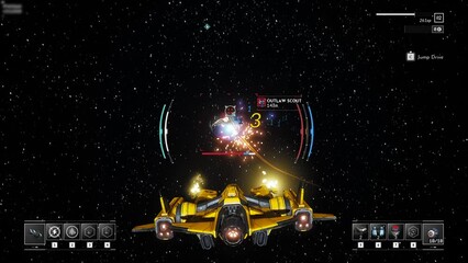 Space Shooter 3D Video Game imitation With Interface. The Spacecraft In Space. Planet Jupiter Asteroids And Stars On The Background - Powered by Adobe