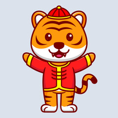 Cute Tiger Standing Cartoon Vector Icon Illustration. Animal Character Mascot Flat Concept.