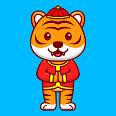 Cute Tiger Standing Cartoon Vector Icon Illustration. Animal Character Mascot Flat Concept.