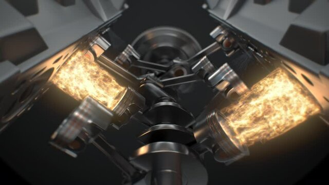 Beautiful V8- Engine Animation seamess looped with accurate injection and explosion. Abstract background. (4k high-quality)