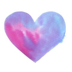 Watercolor pink heart. Love card with pink watercolor hearts isolated on the white background. Romantic clipart. Valentine's Day set.