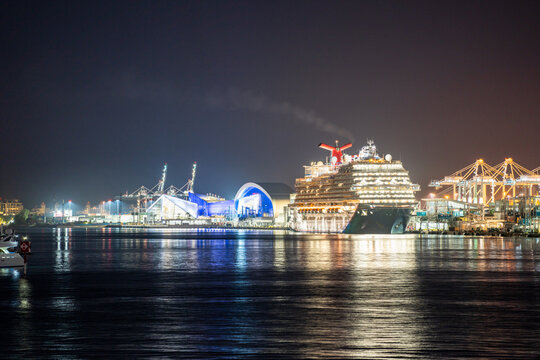 Night photo cruise ship at Port of Miami