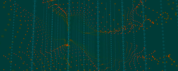 Wave of points. Abstract background with dynamic wave. Dots in space. 3d rendering